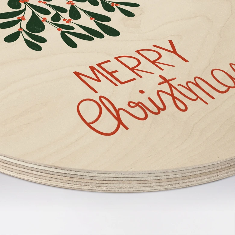 Holzbild Merry Christmas mit Mistelzweig - Menina Lisboa - Rund 