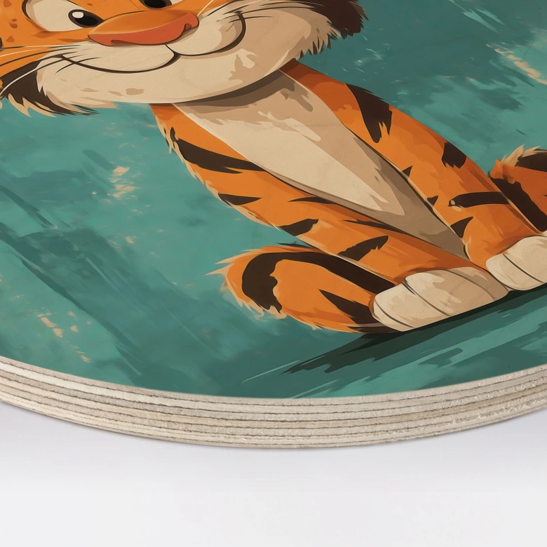 Holzbild Kinderzimmer - Fröhliches Tigerbaby - Magnusson - Rund 
