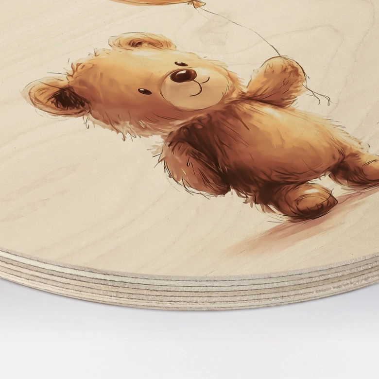 Holzbild für das Babyzimmer - Kleiner Teddybär mit Luftballon - Magnusson - Rund 