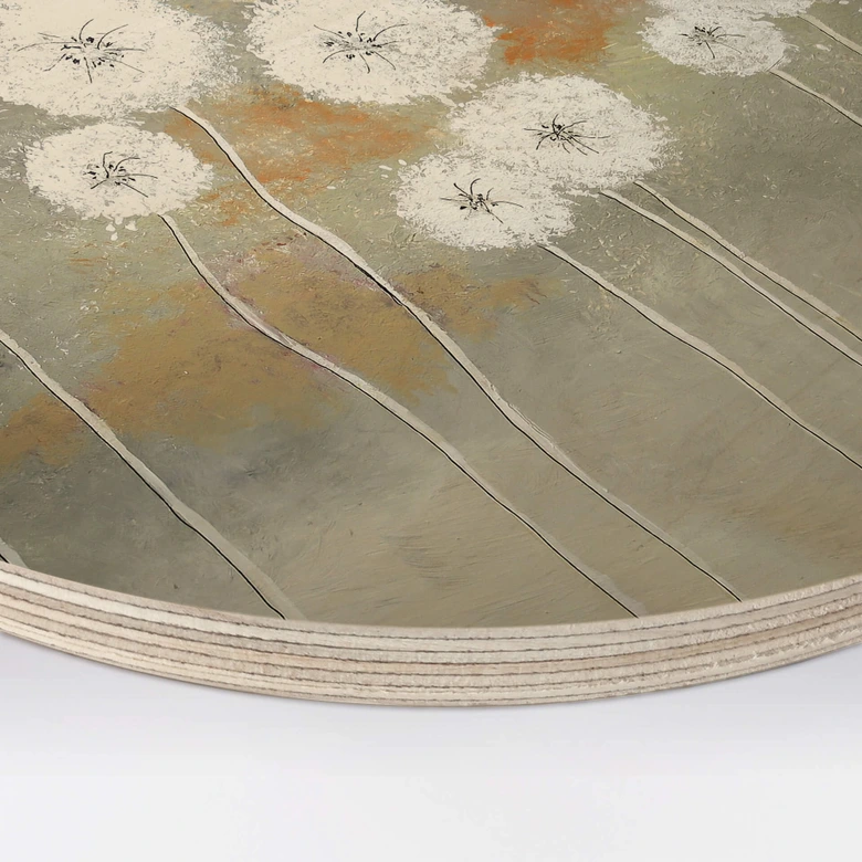 Wandcirkel Hout Melz - White Dandelions 