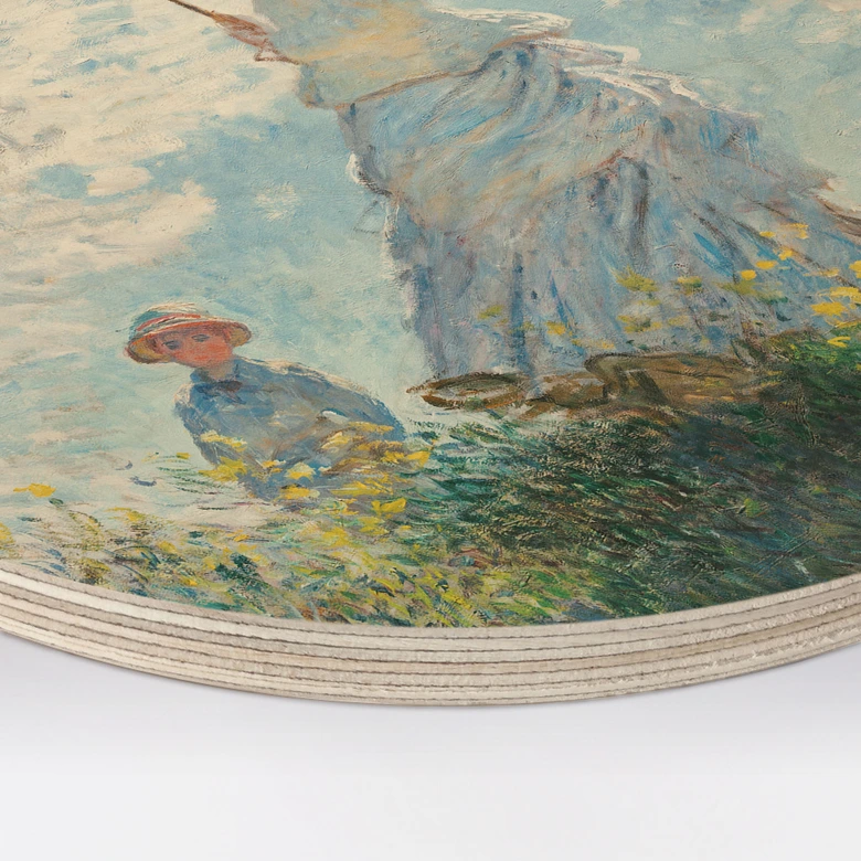 Holzbild Monet - Frau mit Sonnenschirm - Madame Monet und ihr Sohn - Rund 