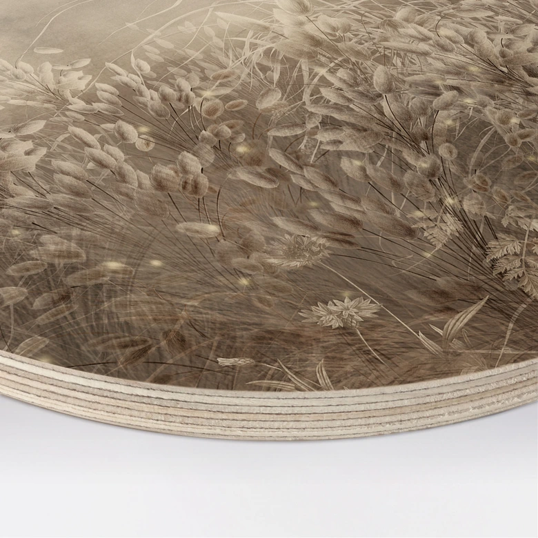 Holzbild Pampasgras und Gräser in Beige - Ms Tiff - Rund 