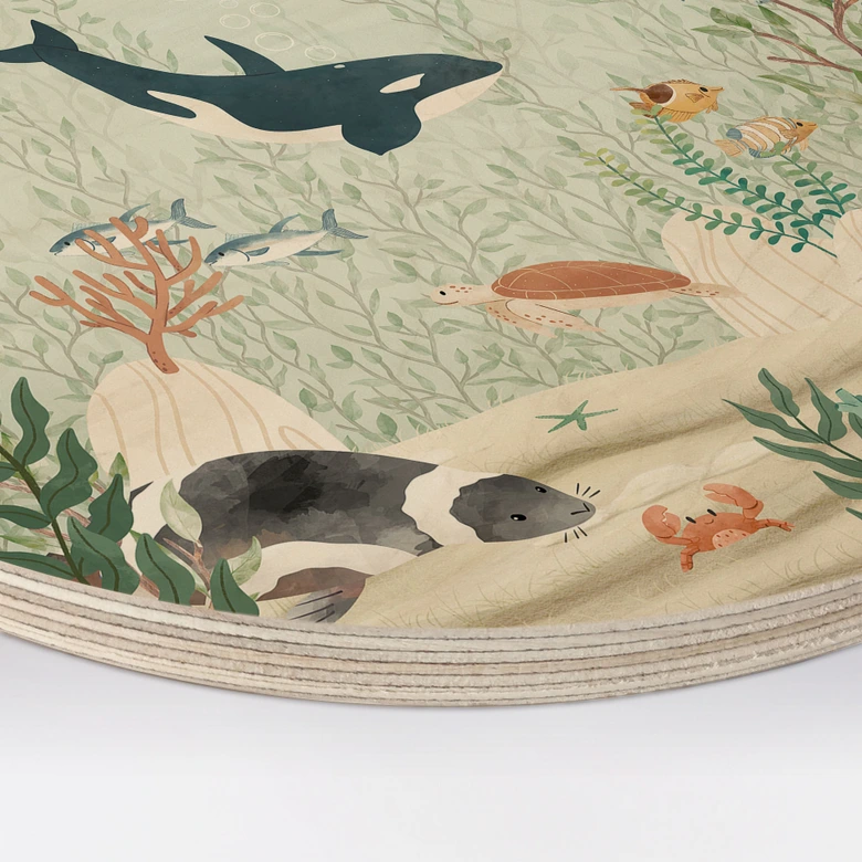 Holzbild Meerestiere tief im Ozean - Oliver Robins - Rund 