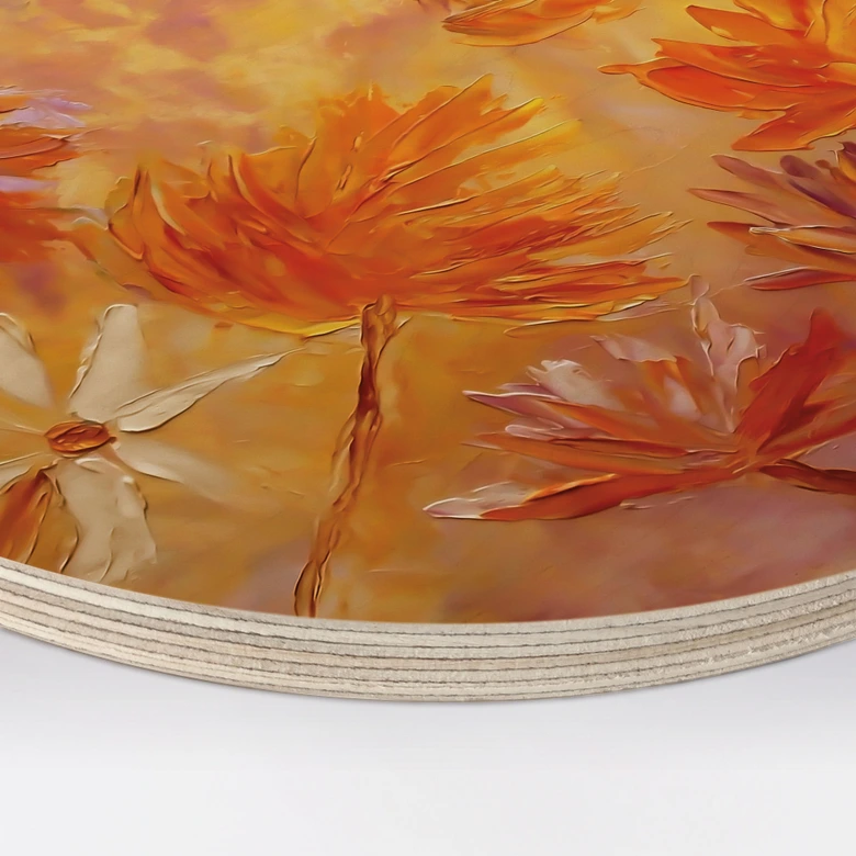 Trätavla Golden Flower Rush - Pomata - Rund 