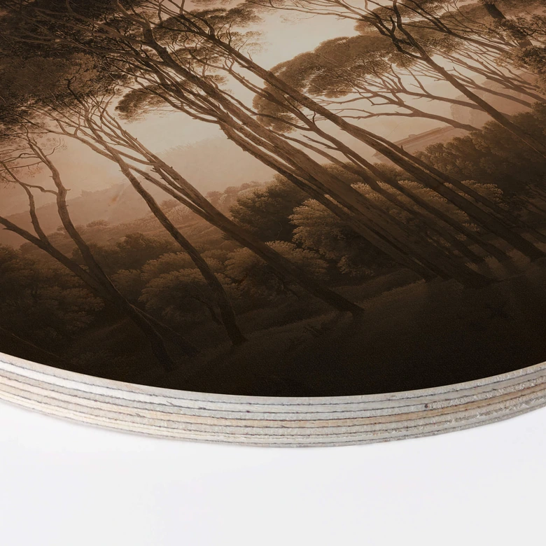Holzbild Schirmkiefern mit Vignettierung Sepia - Rund 