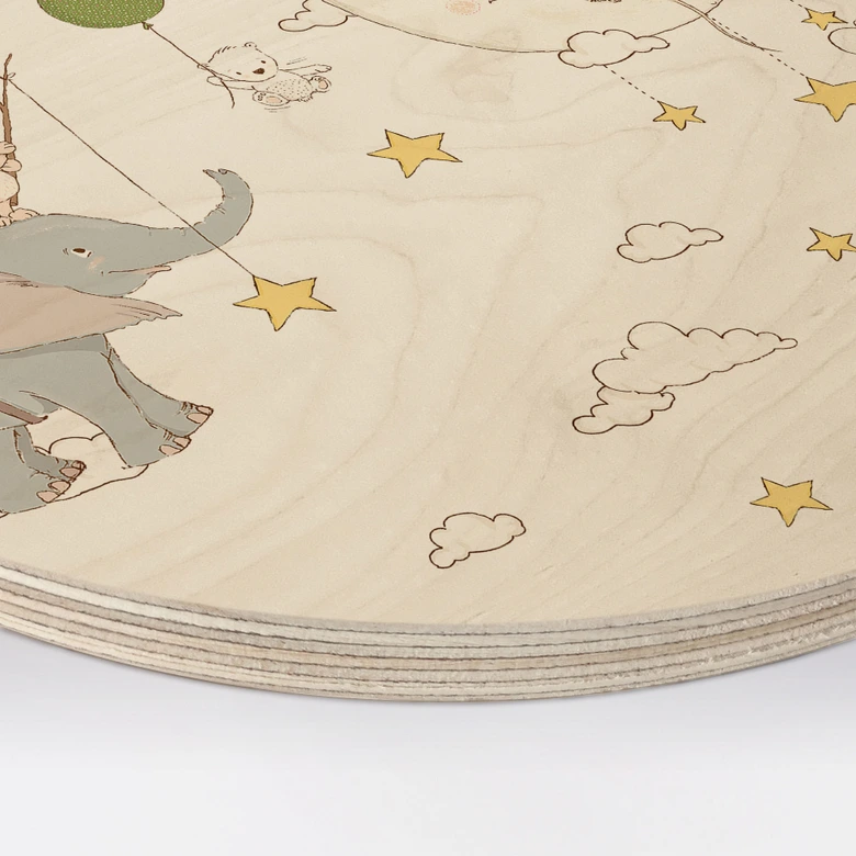 Cuadro de madera Animales voladores con globo aerostático - Skellern - Redondo 