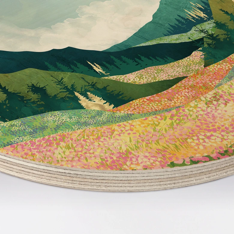 Obraz drewniany Kolorowa wiosenna łąka - SpaceFrog Designs - Okrągły 