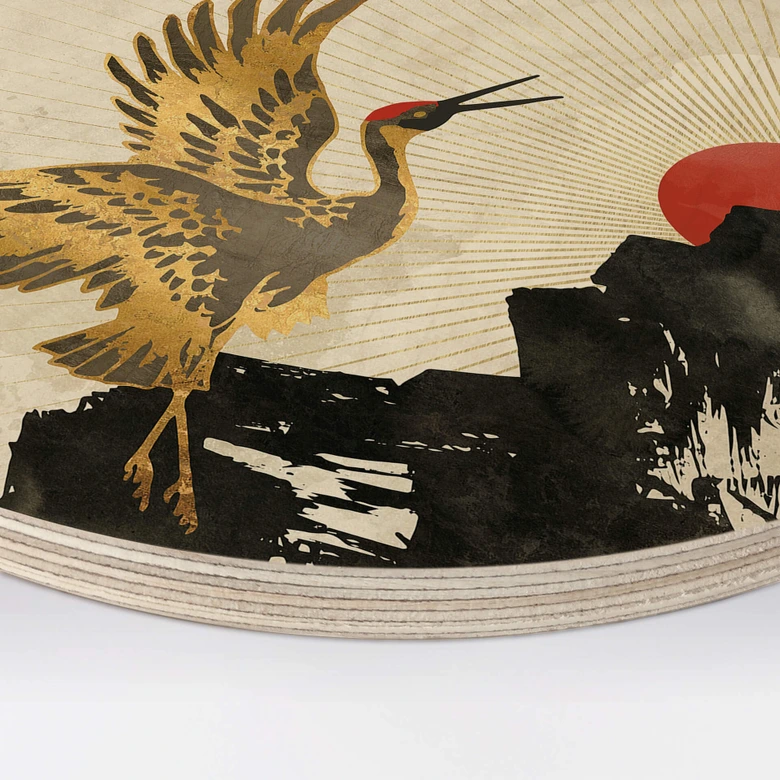 Wandcirkel Hout SpaceFrog Designs - Gouden Kraanvogels - Japandi 