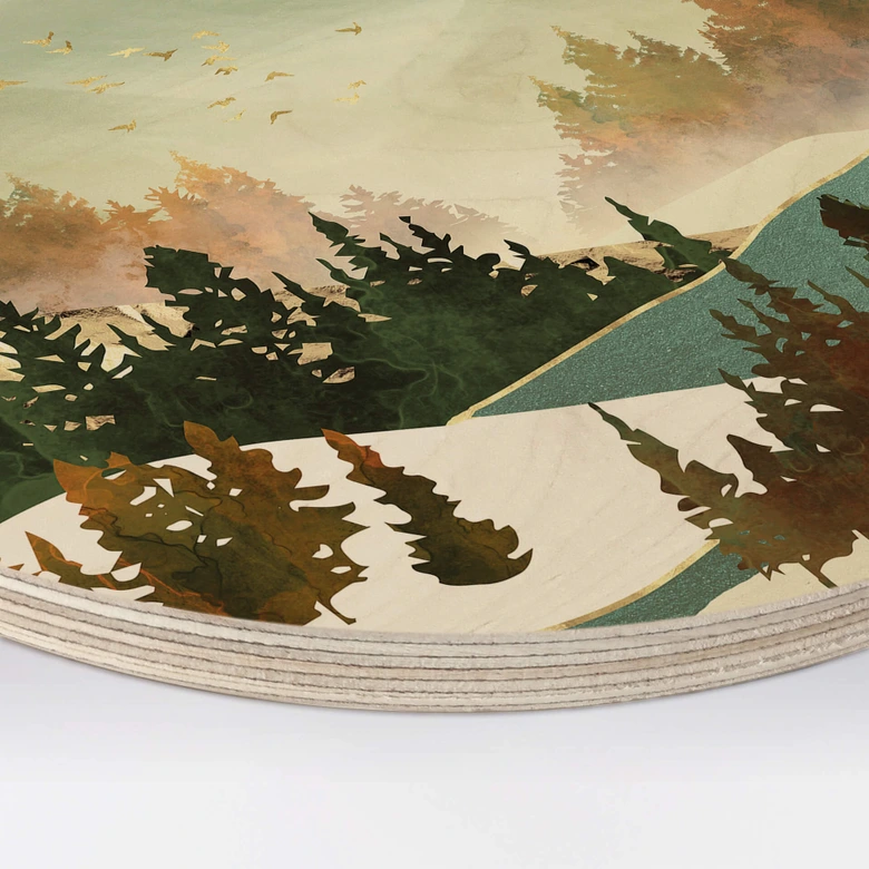 Holzbild SpaceFrog Designs - Herbstmorgen - Rund 