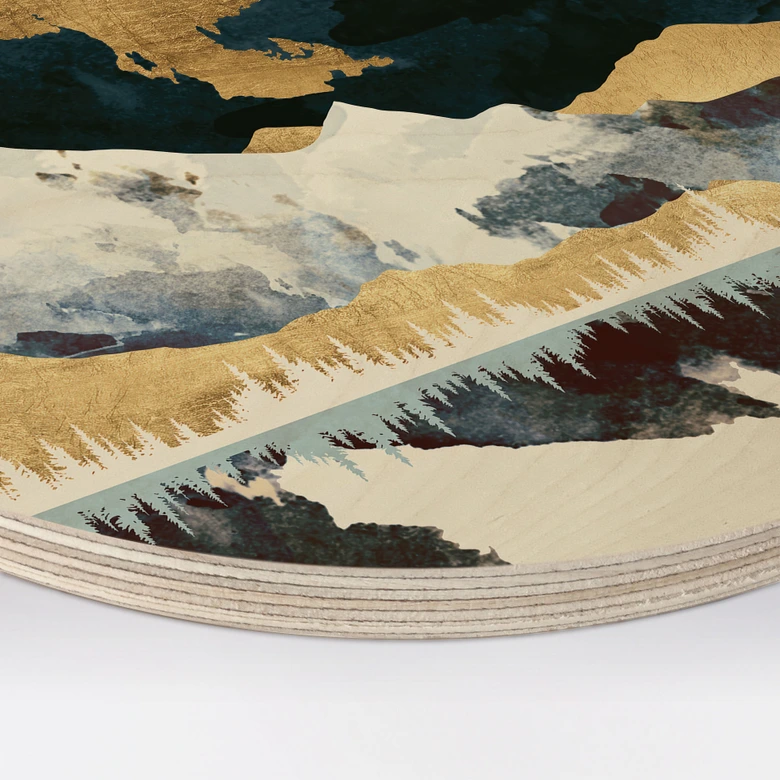 Holzbild Reflektion einer Winterlandschaft - SpaceFrog Designs - Rund 