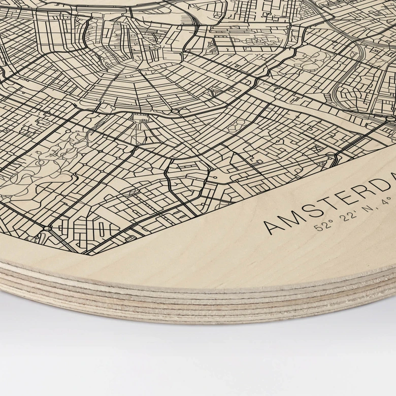 Tableau sur bois rond plan d'Amsterdam 