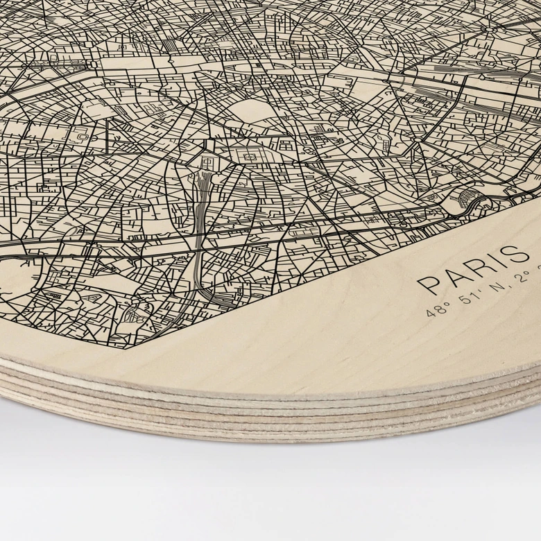 Tableau sur bois rond plan de Paris 