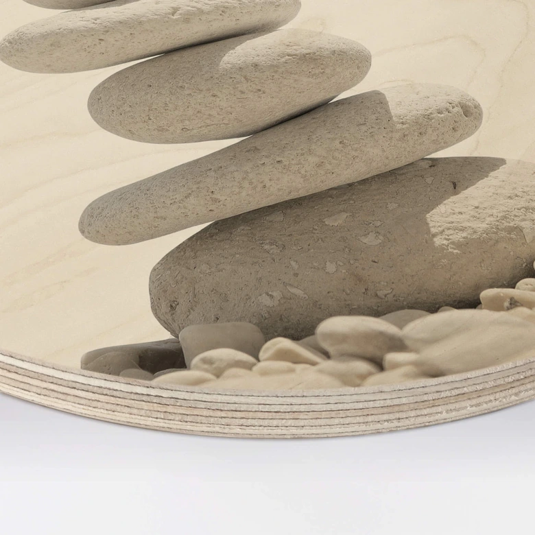 Holzbild Steine am Meer - Rund 