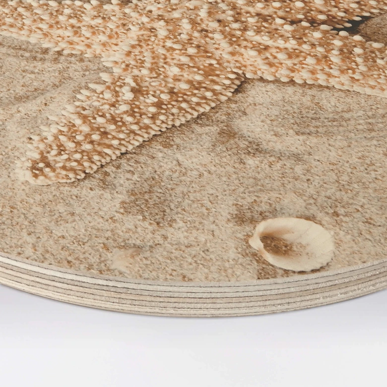 Holzbild Sternfisch im goldenen Strand - Rund 