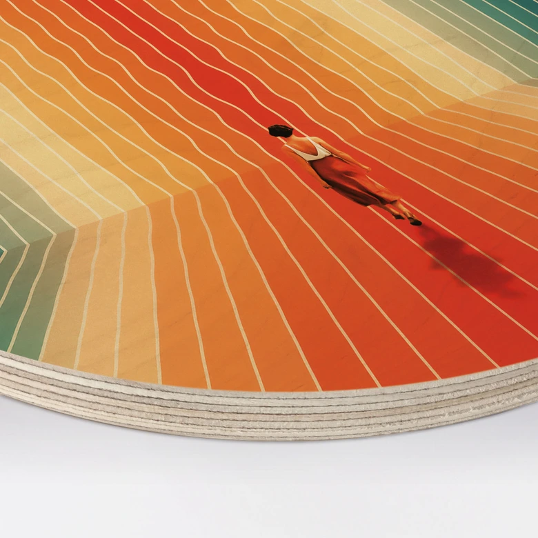 Holzbild Frau vor der Regenbogen-Kulisse - Taudalpoi - Rund 