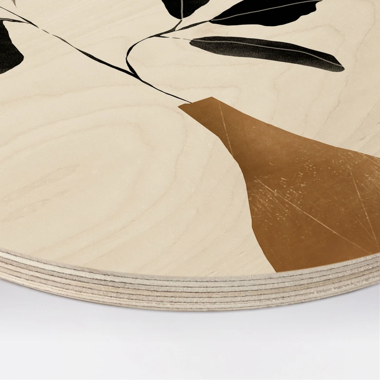 Trätavla med gren i gyllene vas - ThingDesign - Round 