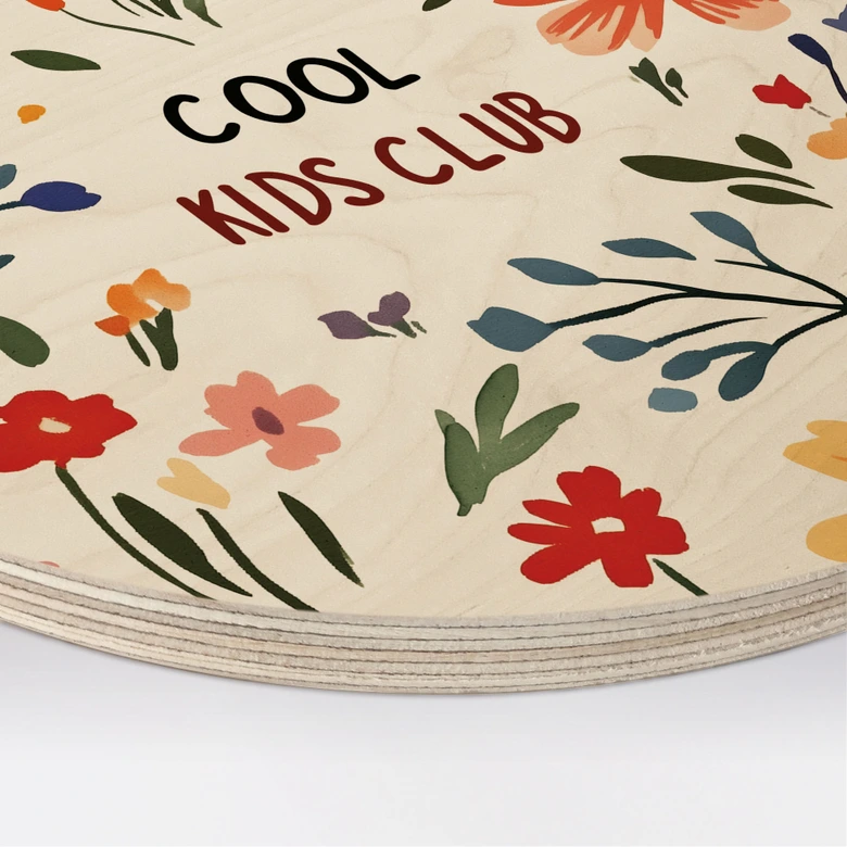 Houten Wanddecoratie Cool Kids Club Kleurrijke Bloemen - Treechild - Rond 