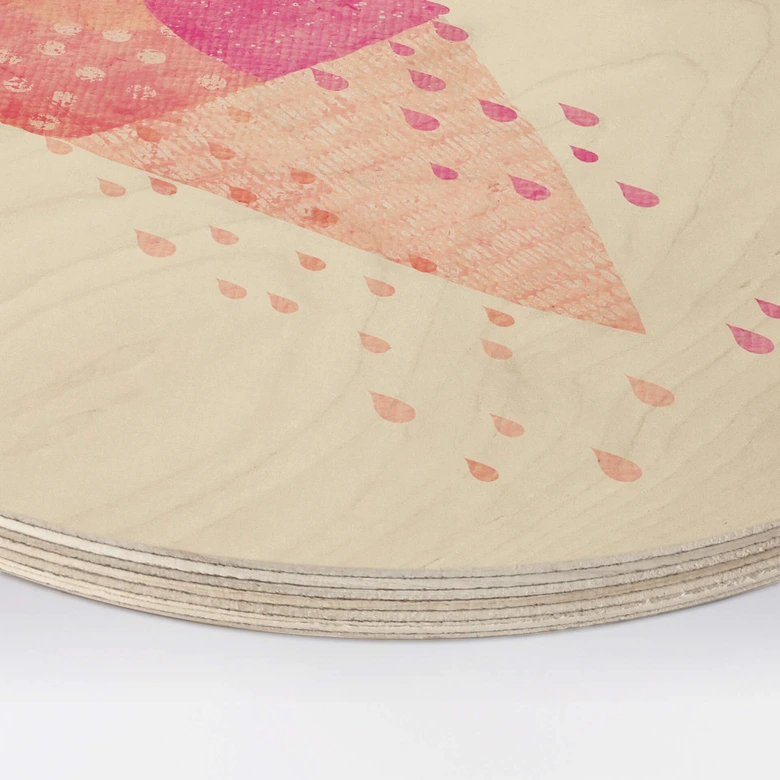 Cuadro de madera Treechild - Tres bolas de helado en verano - Redondo 