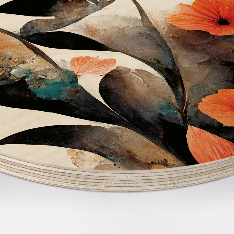 Cuadro de madera amapolas rojas coral - Treechild - Redondo 