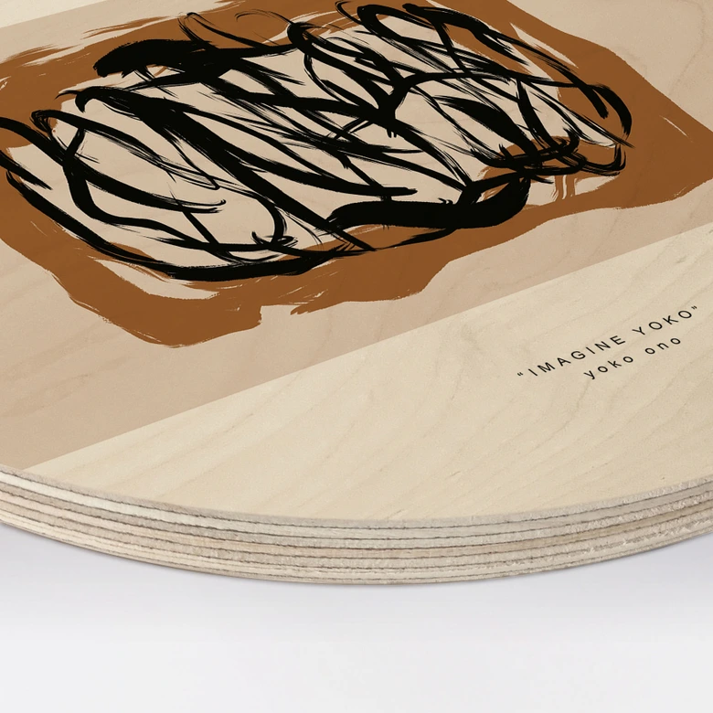 Holzbild Schwarze Pinselstriche - Imagine Yoko - Treechild - Rund 