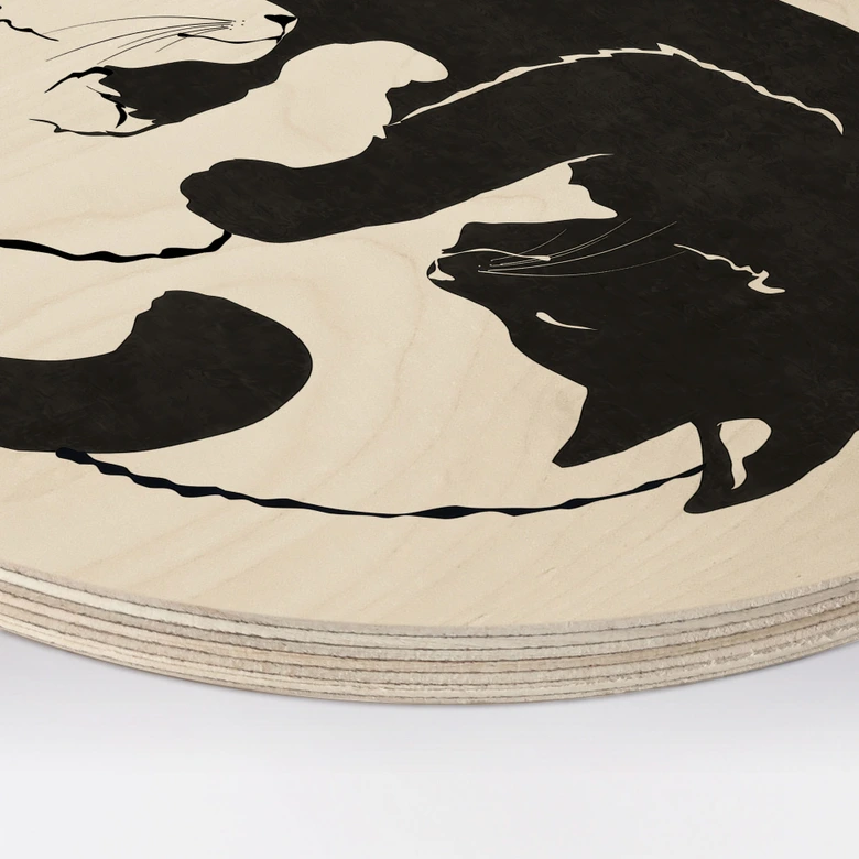 Holzbild Katzen Ying & Yang - Tunaboylu - Rund 