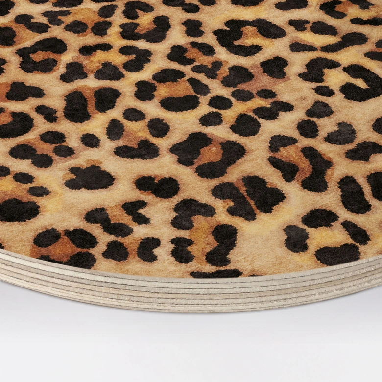 Holzbild Wilder Leopard - Animal Print - Tunaboylu - Rund 
