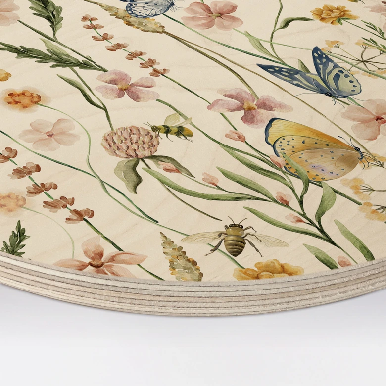 Wall Circle Wood Spring meadow with butterflies - UN Designs 