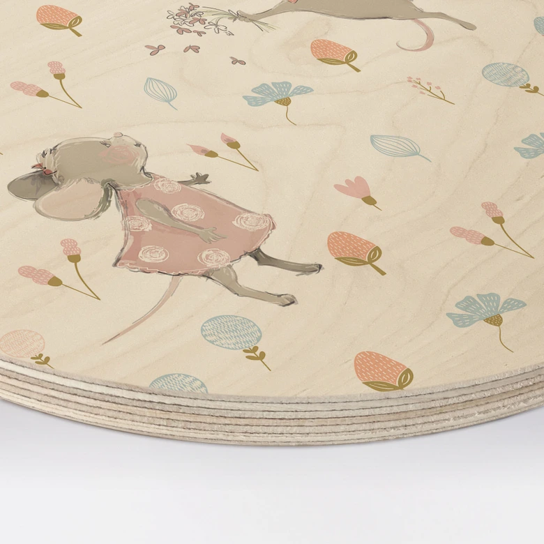 Obraz drewniany Małe myszki z balonami - UN Designs - Okrągły 