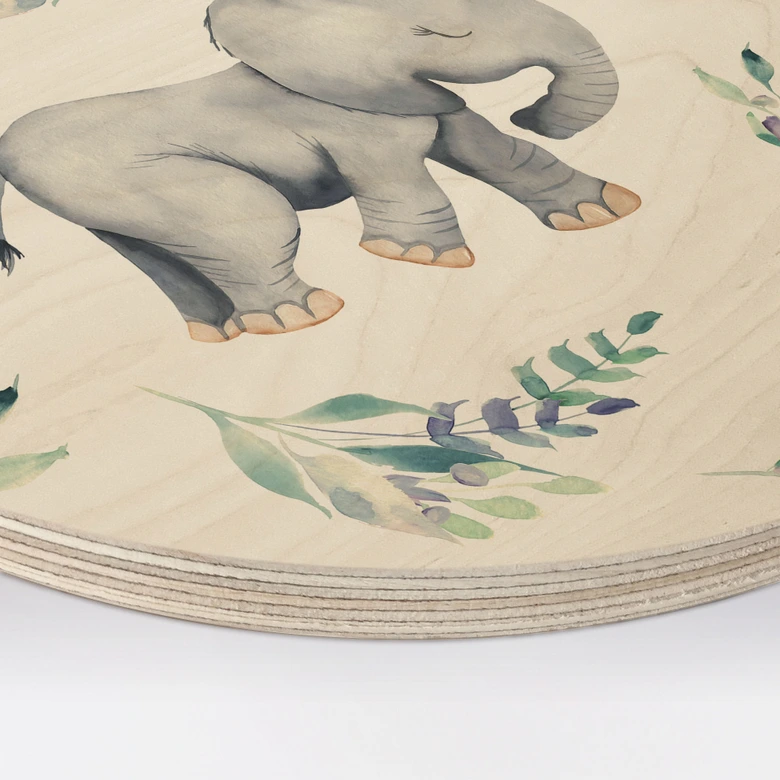 Cuadro de madera Lindo bebé elefante entre ramas boho - UN Designs -Ronda 