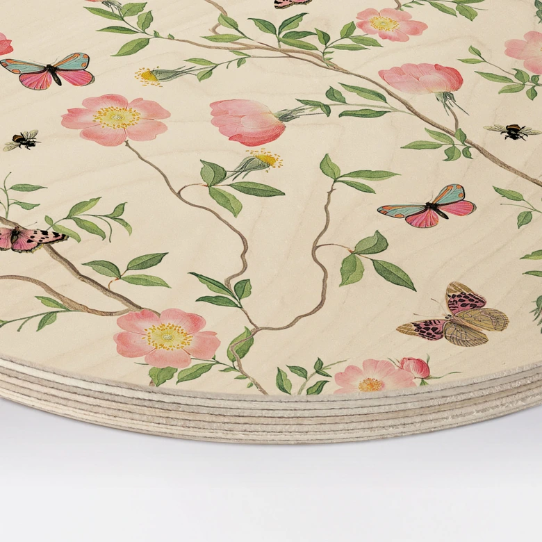 Holzbild Rosa Christrosen im Frühling - UN Designs - Rund 