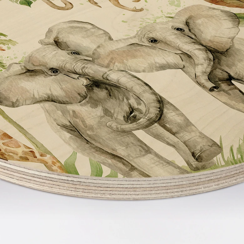 Holzbild Tiere im tropischen Dschungel - UN Designs - Rund 