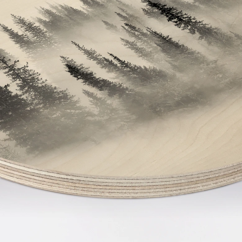 Wandcirkel Hout Xu - Foggy Forest 