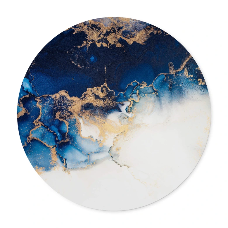 Abstrakt marmorPoster med blå och guldeffekt - Rund 