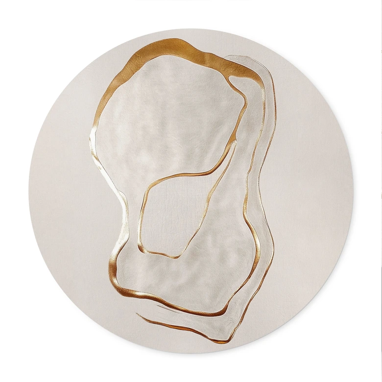 Poster Abstrakte Line Art in Gold und Beige - Alma - Rund 