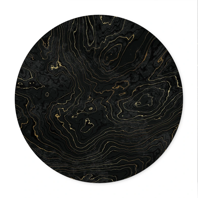 Poster Abstrakte Linien Schwarz-gold - Amini - Rund 