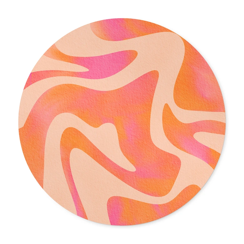 Poster Abstrakta vågor i orange-rosa - Bloom - Rund 