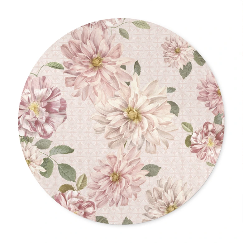 Poster Dahlias Shabby Chic Rose - Décorations Bloomery - Rond 