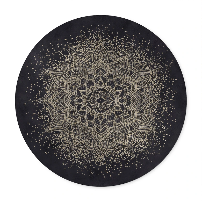 Poster Elegantes Mandala in Schwarz-Gold - Bloomery Decor - Rund 