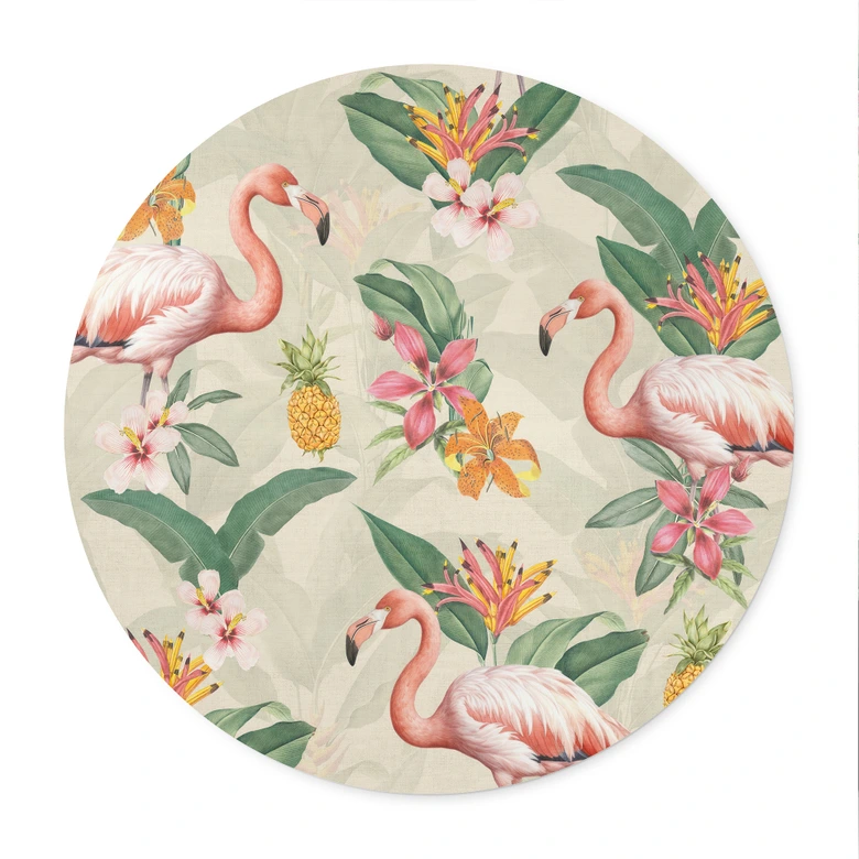 Poster Flamingo und tropische Blätter - Bloomery Decor - Rund 