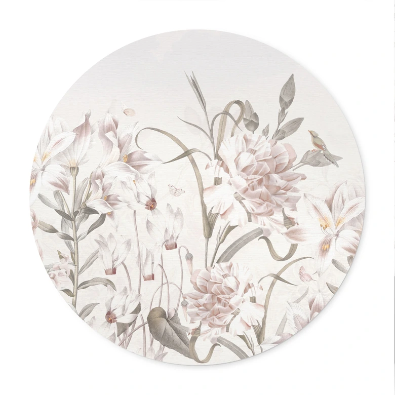 Poster Prairie florale en rose clair - Bloomery Decor - Rond 