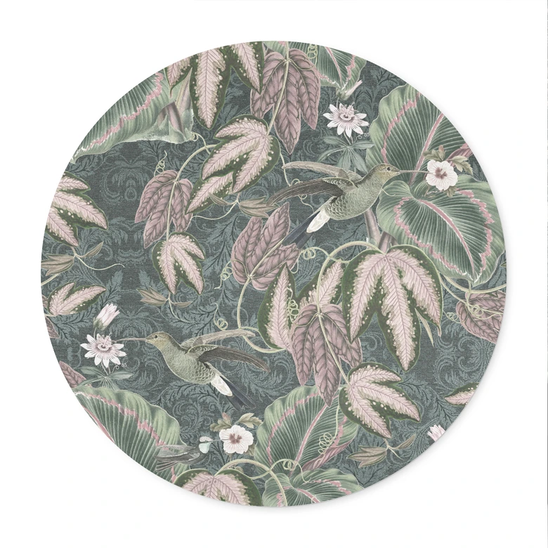 Póster Colibrí en un bosque tropical - Decoración Floral - Redondo 