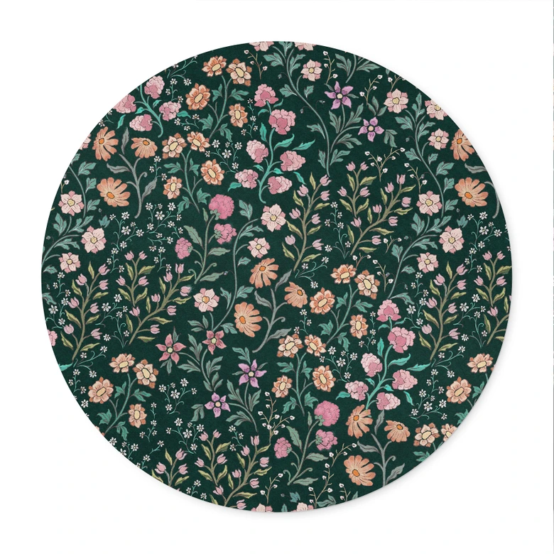 Poster Ängsblommor Vintage - Mörkgrön - Blomstersmycke - Dekor - Rund 