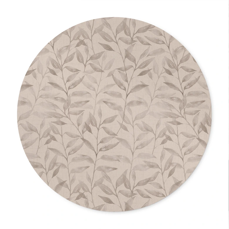 Pflanzen Poster Zarte Aquarell-Blätter - Soft Grau - Bloomery Decor - Rund 