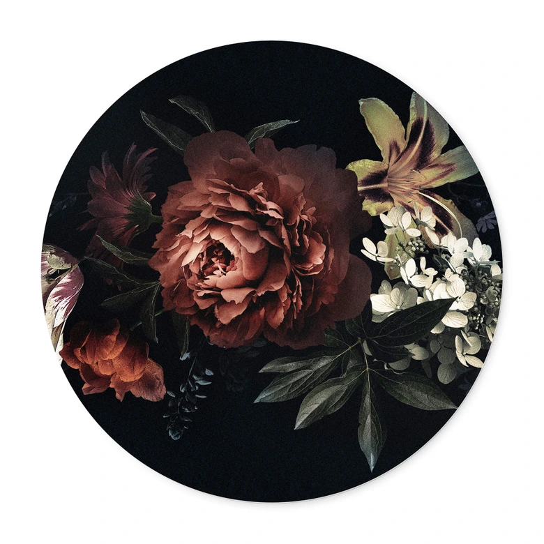 Poster Blumenbouquet Rot - Rund 