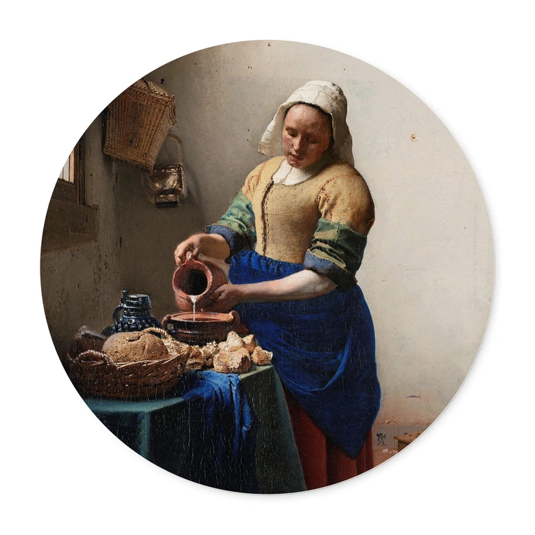 Poster Vermeer - Das Mädchen mit dem Milchkrug - Rund 