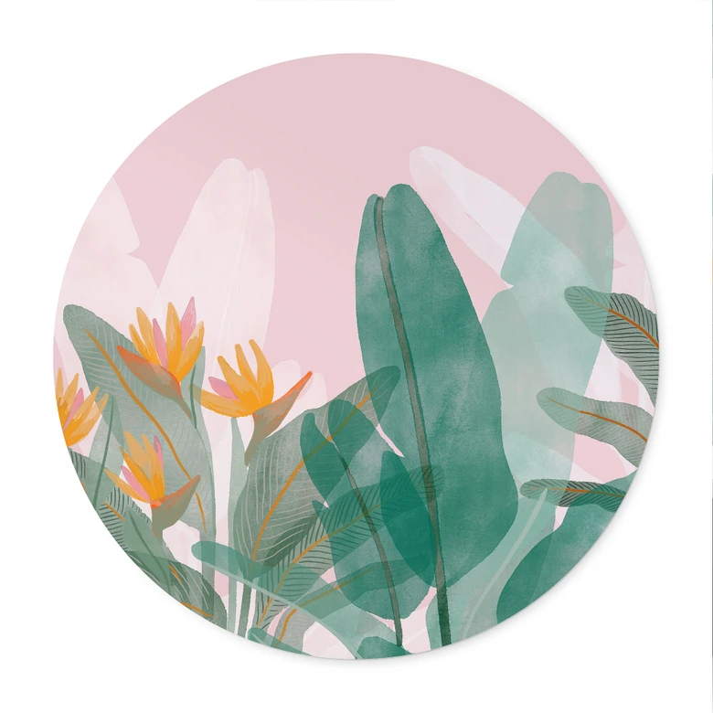 Póster de ilustración botánica en verde y rosa - Goed Blauw - Redondo 