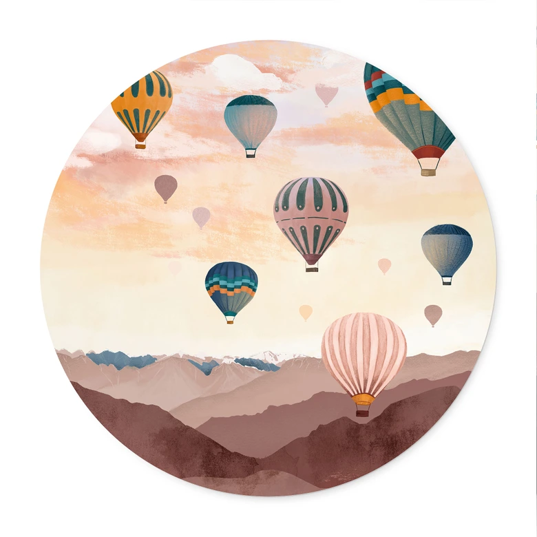 Poster Hoch hinaus mit den Heißluftballons - Goed Blauw - Rund 