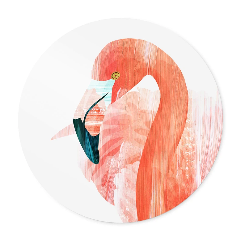 Poster Goed Blauw - Pink Flamingo - Rund 