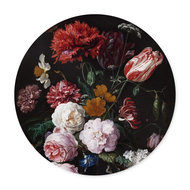 Poster de Heem - Stillleben mit Blumen in einer Glasvase - Rund 
