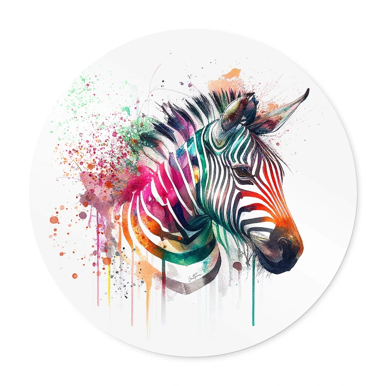 Poster Heine - Rainbow Zebra rond 